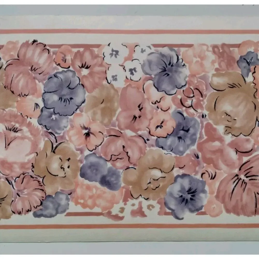 Floral Pattern Wallpaper Border EW1204B - 5 yds - Pink Brown Orange Flowers